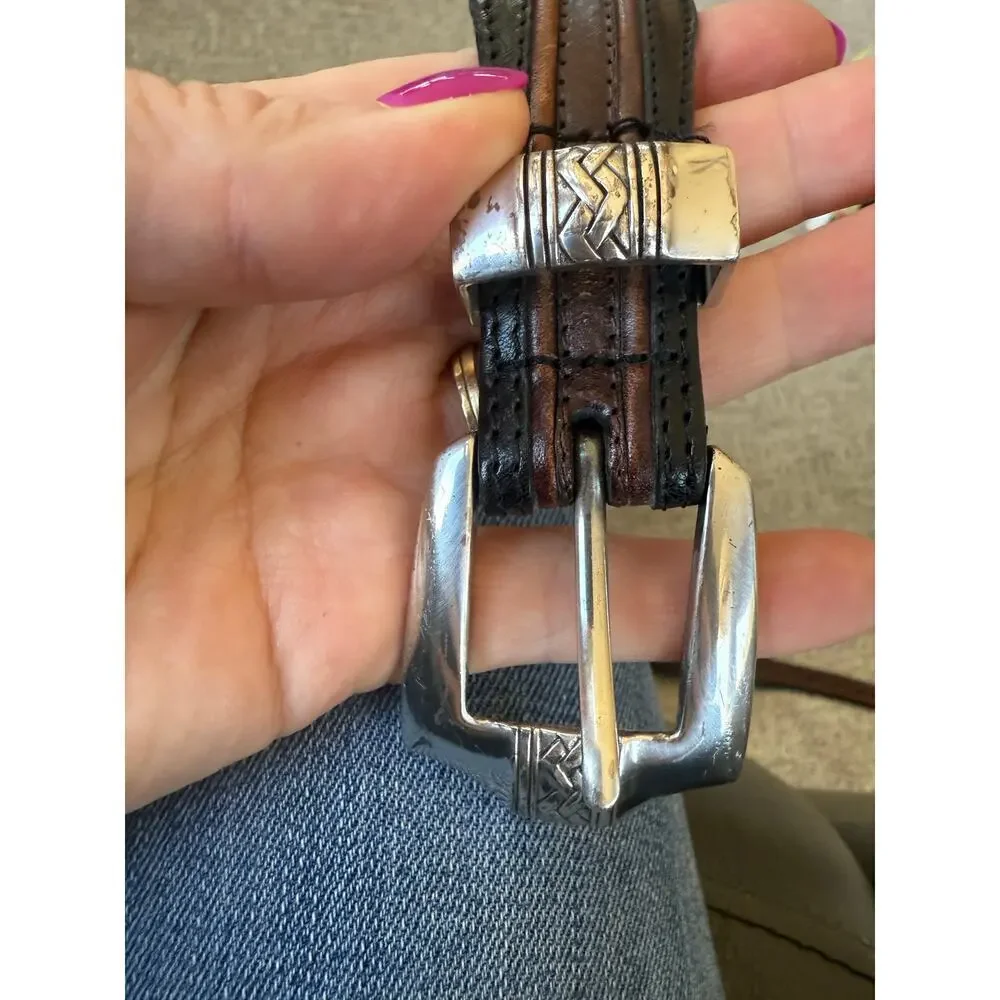 Brighton Onxy black brown  leather belt silver hardware‎ womens  size 38